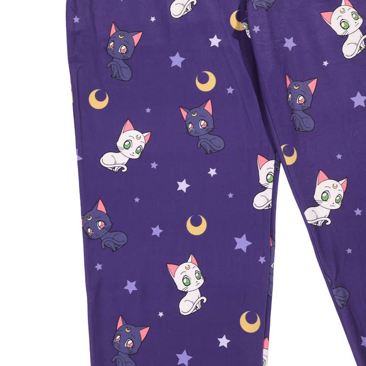 Bioworld Merchandising - Wholesale Sleepwear Bottom - Women's - Sailor Moon Artemis & Luna All-Over Print Women's Purple Quick Turn Sleep Pajama Pants4