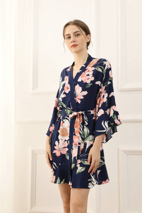 Mackleys - Wholesale Robe - Women's - PREORDER Floral Matte Satin Ruffle Robe3
