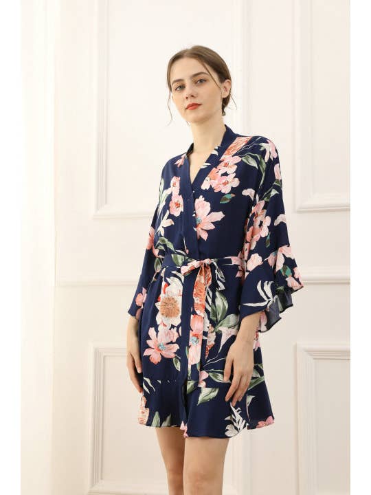 Mackleys - Wholesale Robe - Women's - PREORDER Floral Matte Satin Ruffle Robe3