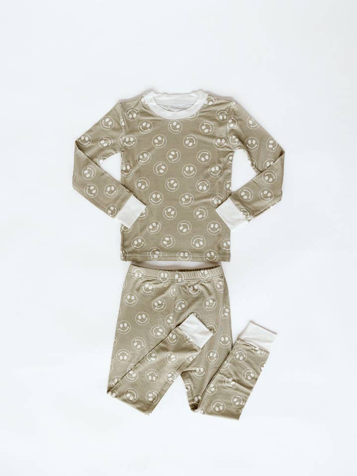 Conjunto de pijama de manga larga Sage Smiley para venta al por mayor de kinderlein
