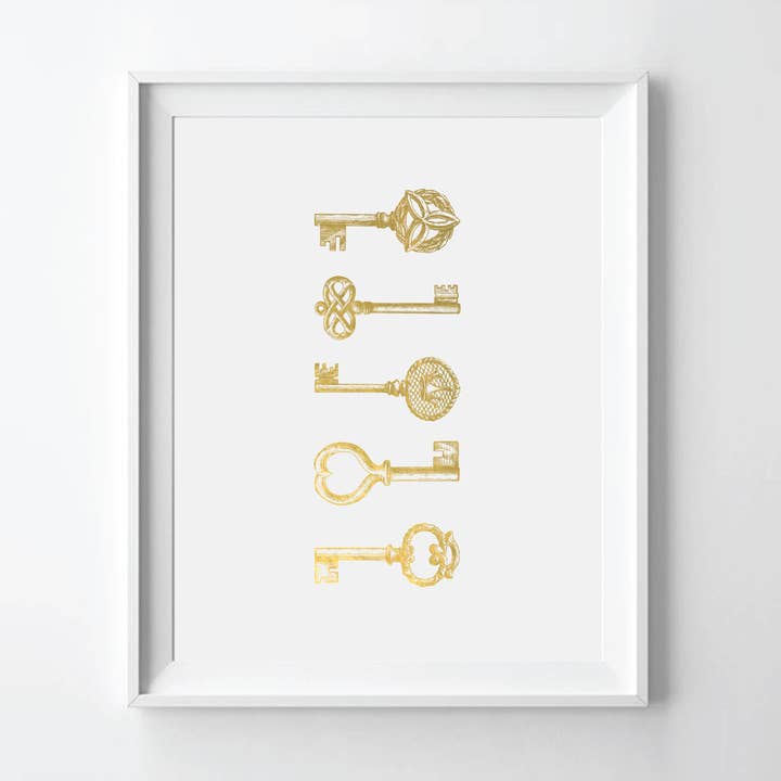 Impression d'art vintage clé V dorée pour la vente par Uyeno Miyoshi