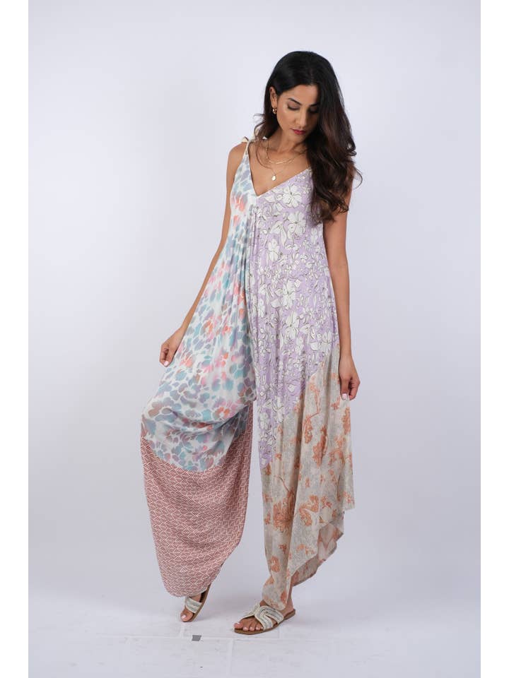Sacred Threads - Wholesale Jumpsuit - Women's - Rosy Mosaic Patchwork Summer Romper