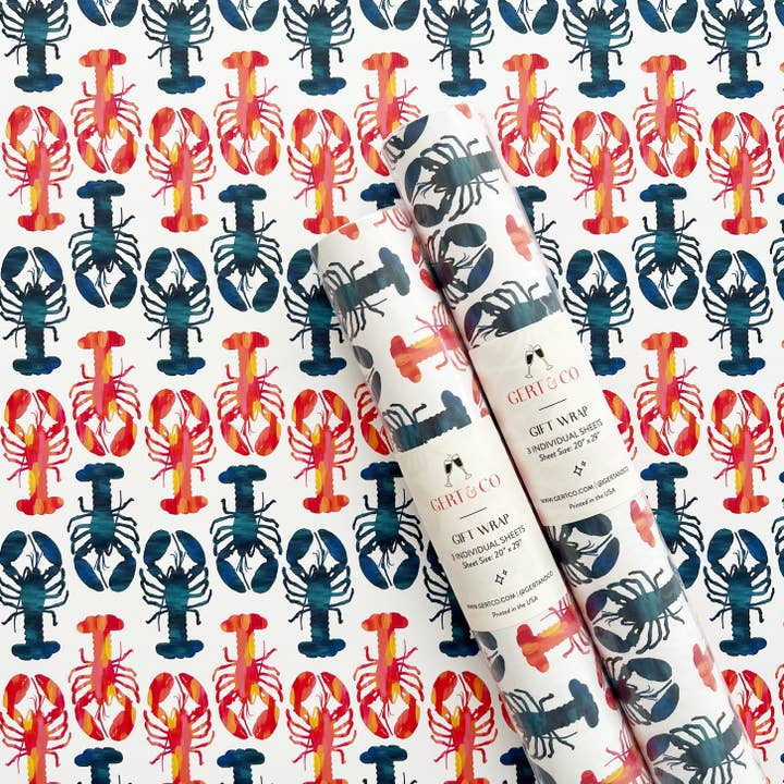 Gert & Co - Vendita all'ingrosso Rotoli di carta da regalo - Carta regalo con aragoste rosse e blu | Motivo nautico1