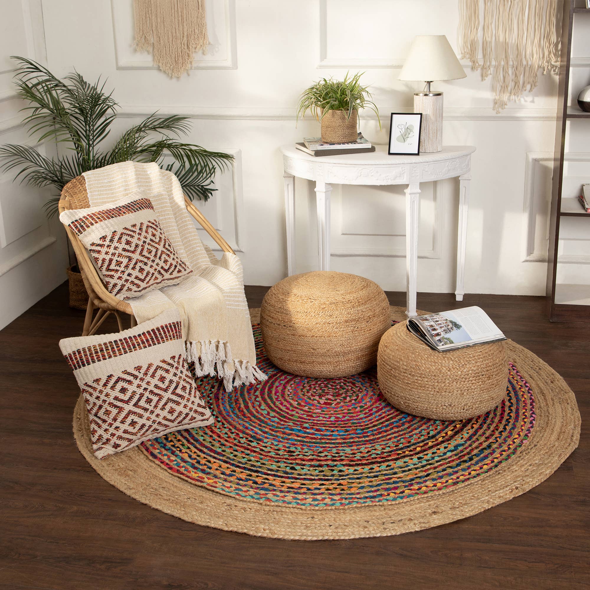 Natural · REDEARTH · Round 100% Jute Pouf (18"x18"x10"; Natural) for wholesale on Faire6