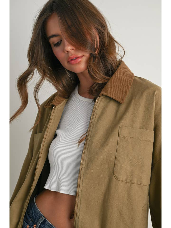 BUTTERMELON - Wholesale Jacket - Women's - Cord Collar Zip-Front Long Sleeve Jacket - BMJ7780