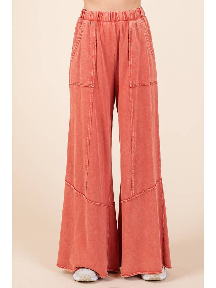 mittoshop - Wholesale Pants - Women's - MINERAL WASH WIDE FLARED LEG LOUNGE PANTS
