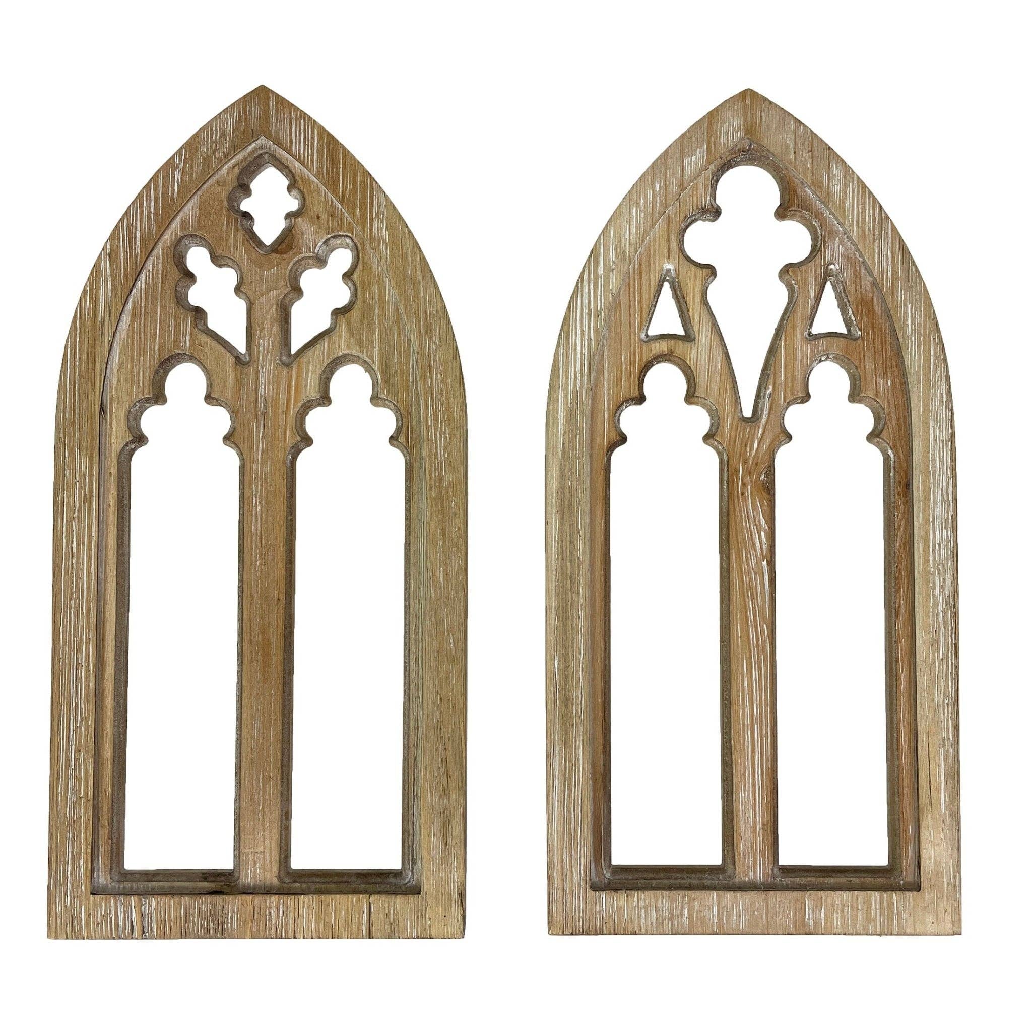 Zeckos - Wholesale Wall Accent - Set of 2 Washed Wood Gothic Arch Window Frame Wall Hangings 14