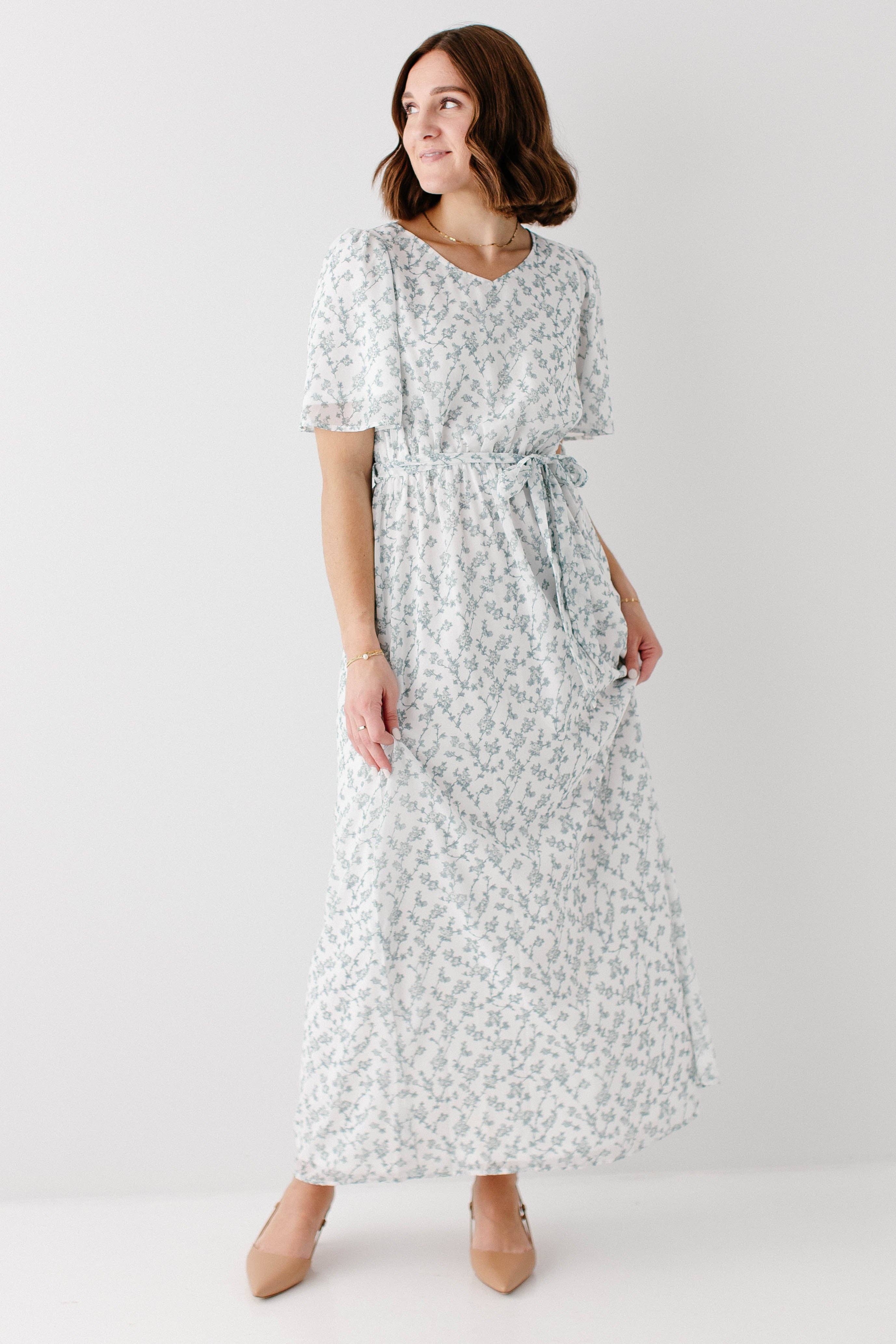 Sage 'Esther' Floral Print Maxi Dress for wholesale on Faire5
