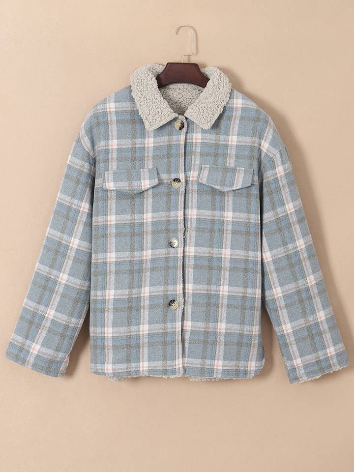 Sky Blue Stripe Madison Cuffs Patchwork Plaid Shirt for wholesale on Faire7