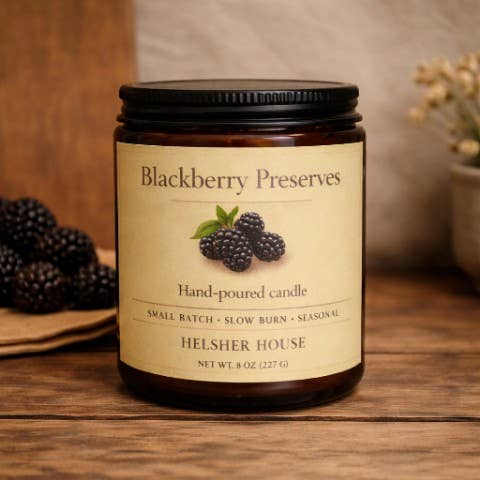 Blackberry Preserve 8oz jar candle for wholesale by HELSHER HOUSE INC