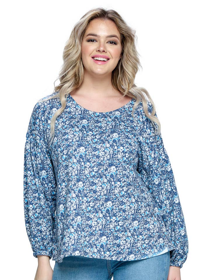 VENTE Haut Floral Manches Ballon Coupe Ample pour la vente par Yak & Yeti