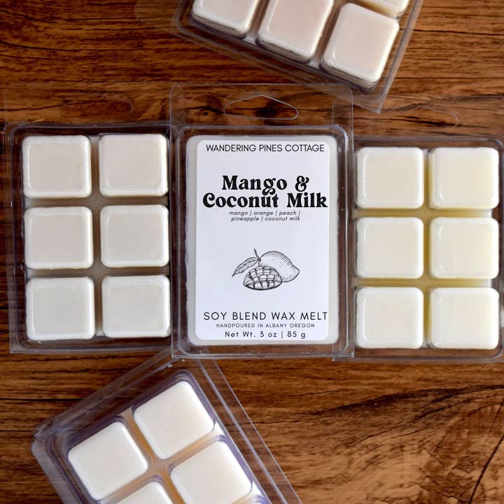 Mango and Coconut Milk Wax Melts Clamshell - 3 oz for wholesale by Wandering Pines Cottage