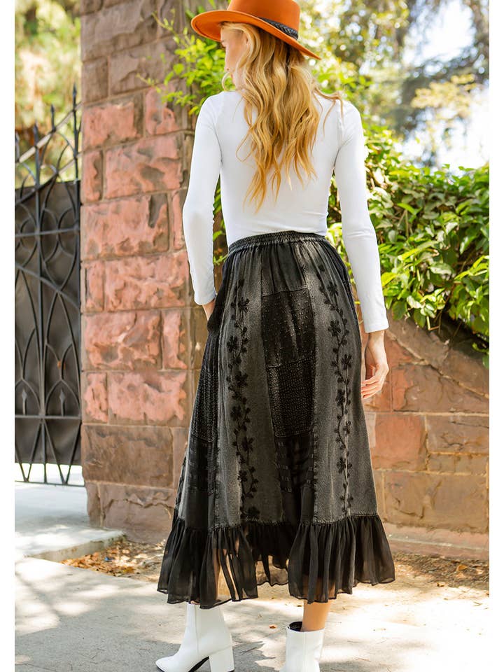 Young Threads - Wholesale Skirt - Women's - Women Patchwork Embroidered Maxi Skirt With Side Pockets8