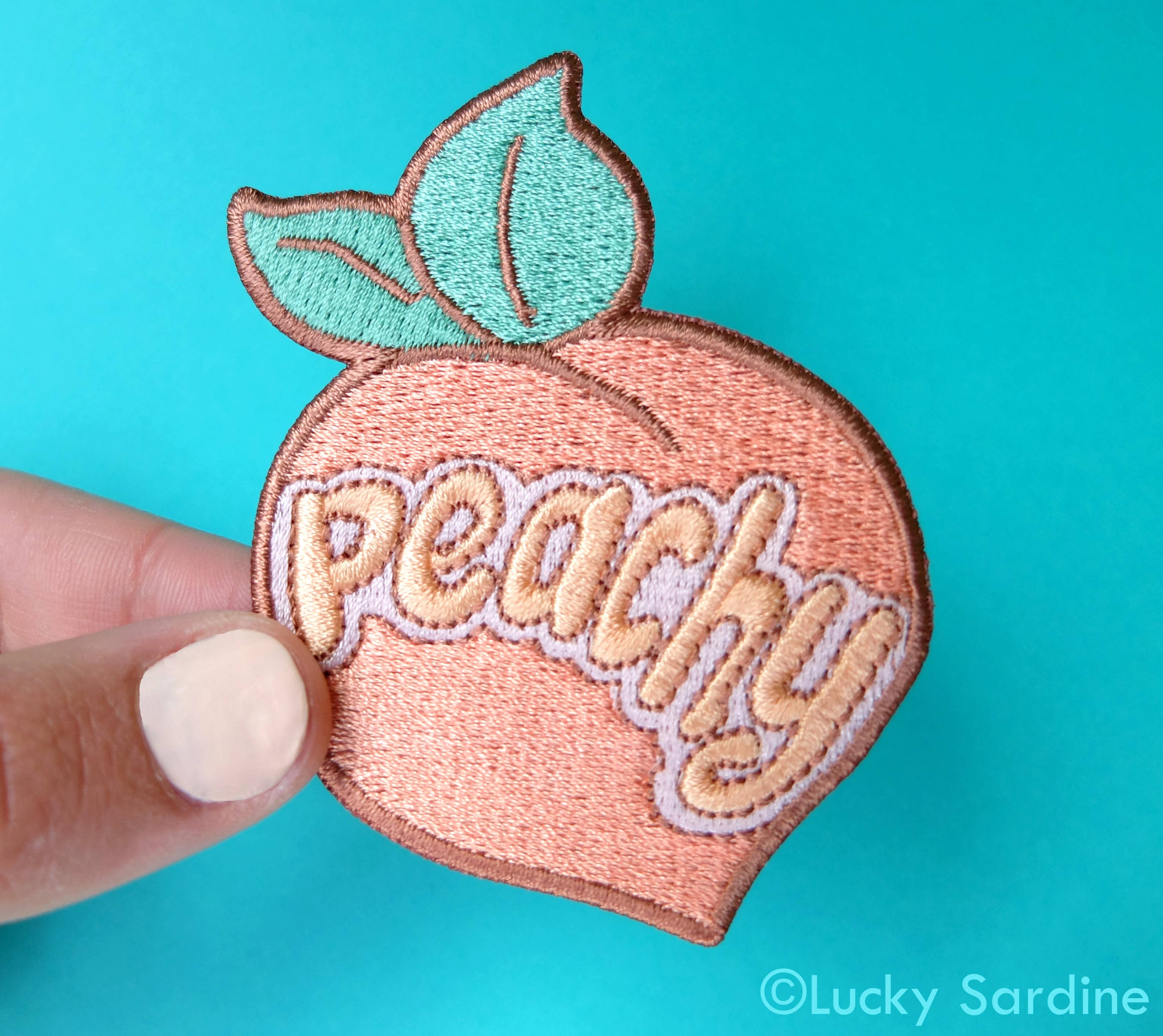 Lucky Sardine - Wholesale Patch - Peachy Retro 70s & 80s, Peach Embroidered Iron-On Patch6