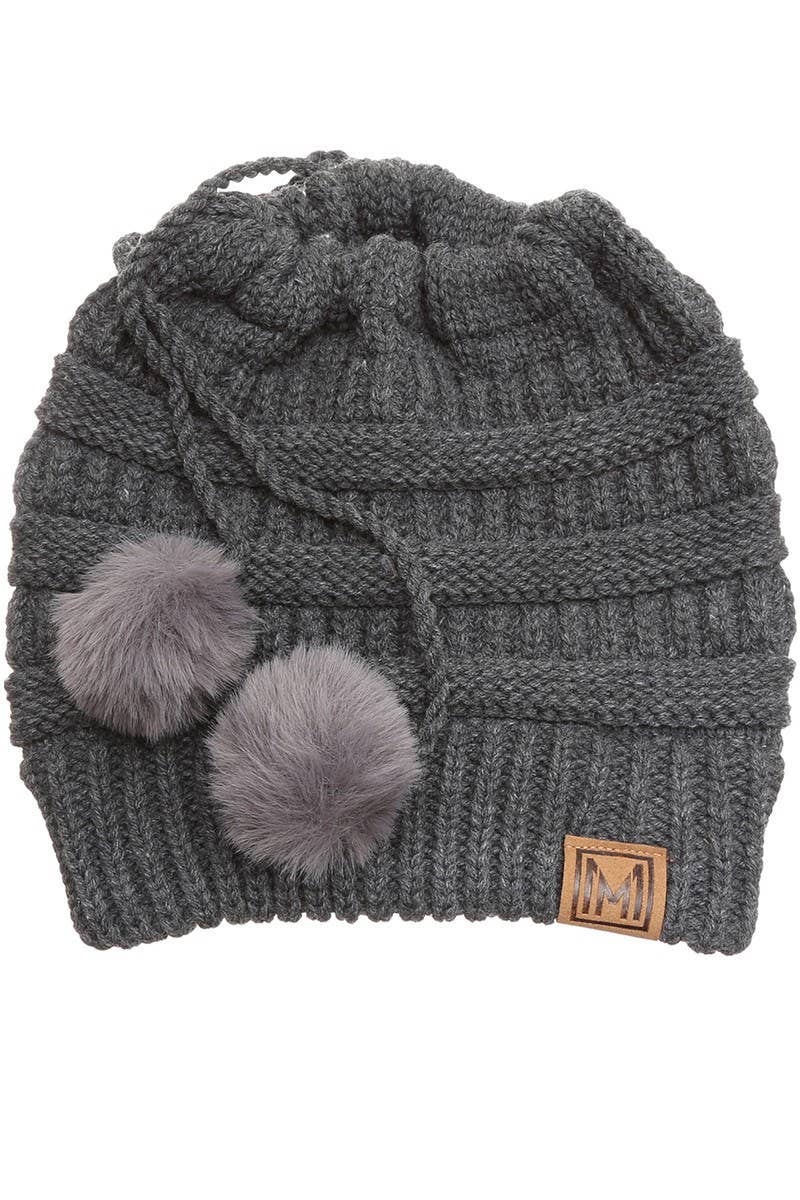 Fashion City - Wholesale Beanie - Women's - Women's Ponytail Adjustable Pom String Knit Hat4