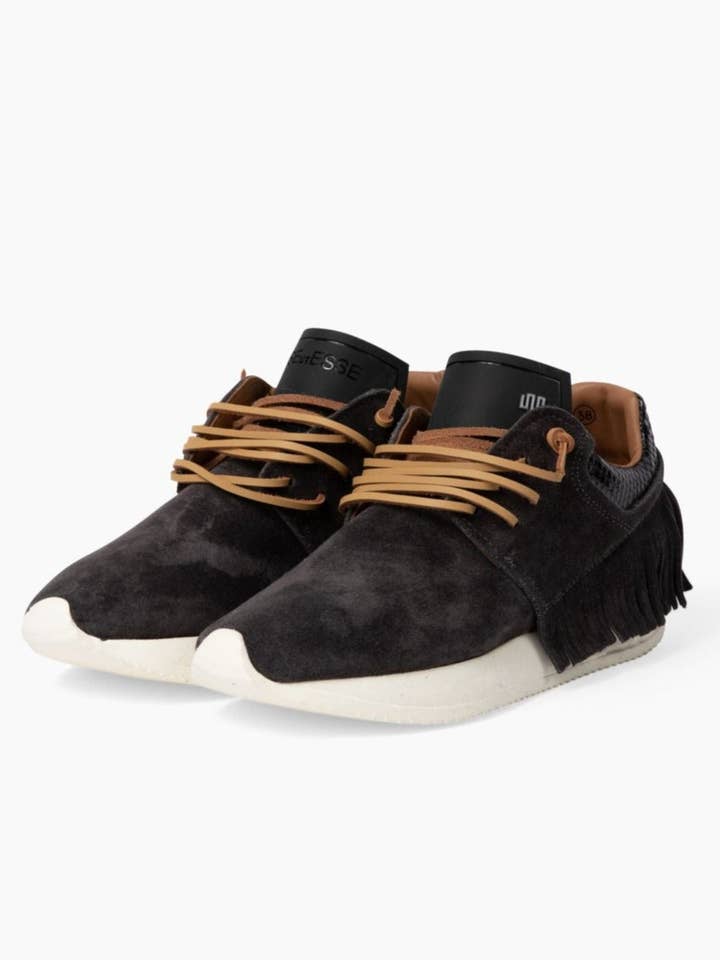 Esseutesse Suede Fringe Sneaker - Charcoal for wholesale on Faire