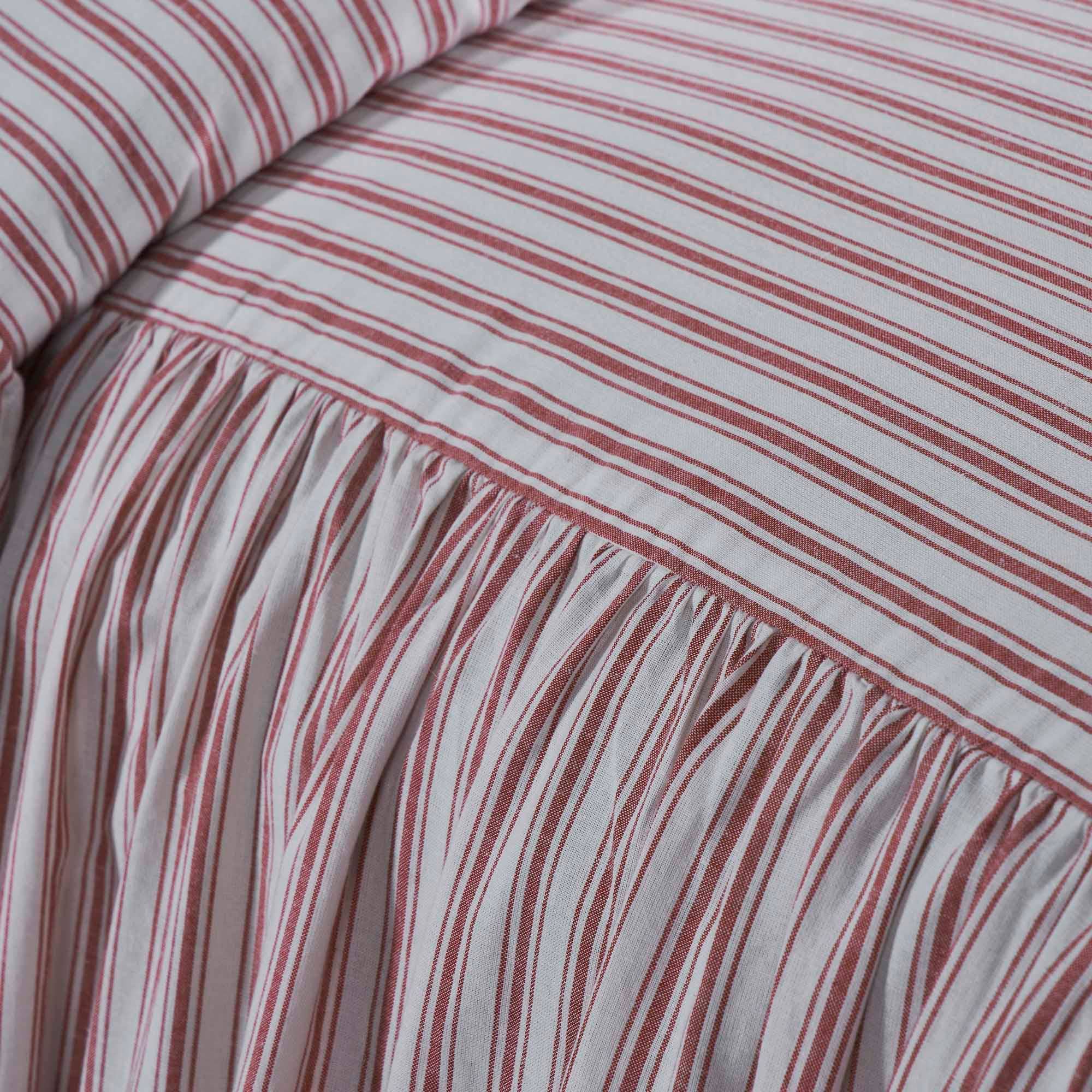 VHC Brands - Wholesale Bedding Blanket - Timeless Ticking Red Ruffled King Bedspread 80Lx76W+272