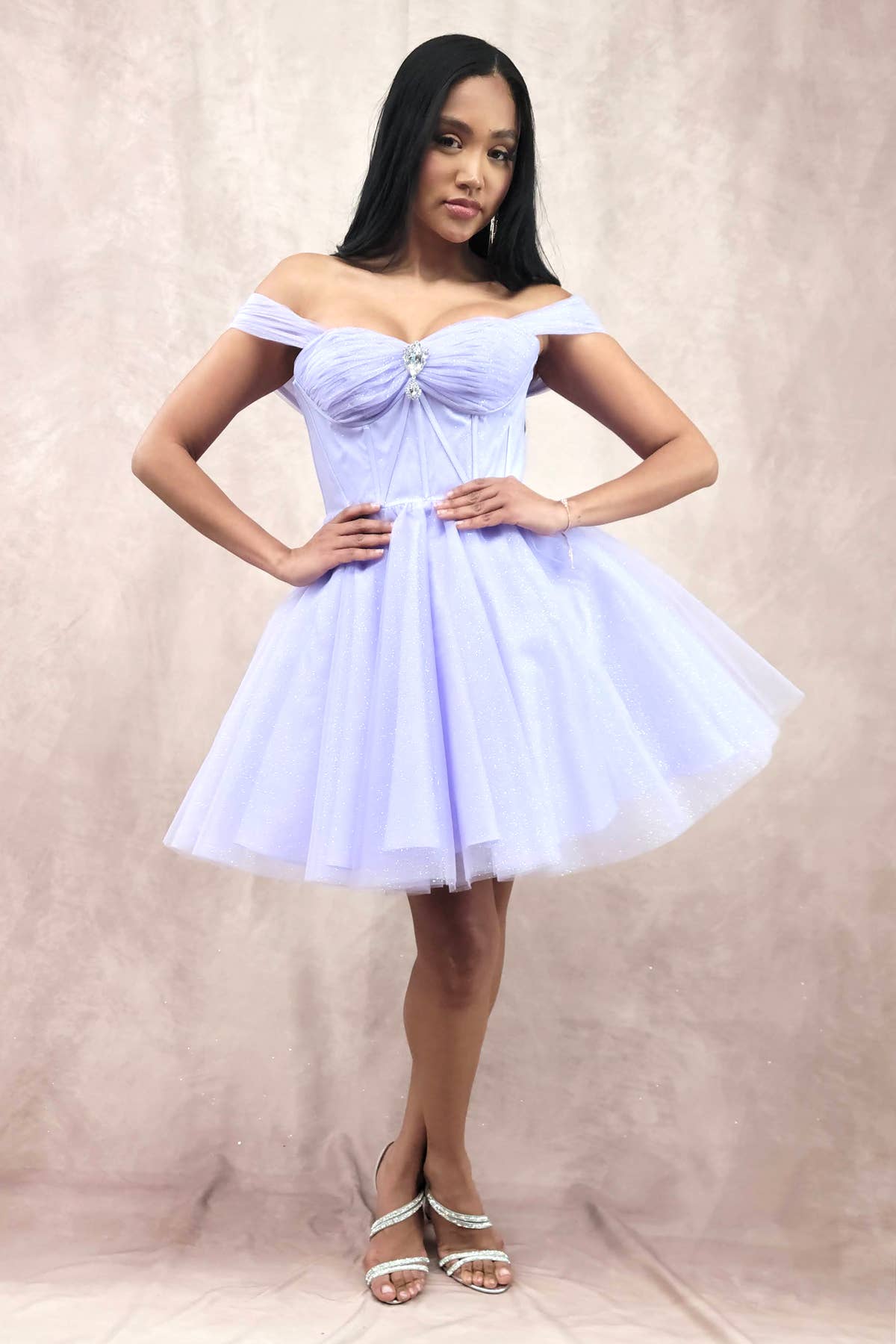 Chicas - Wholesale Dress - Women's - Short Off The Shoulder Tulle Dress With Brooch26