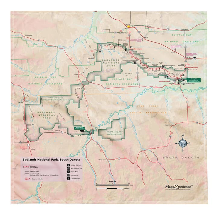 Bandana en microfibre avec carte du Parc national des Badlands pour la vente par Map the Xperience