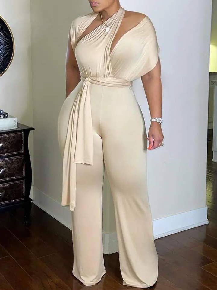 plus size v neck backless wide leg jumpsuit for wholesale by Flarix