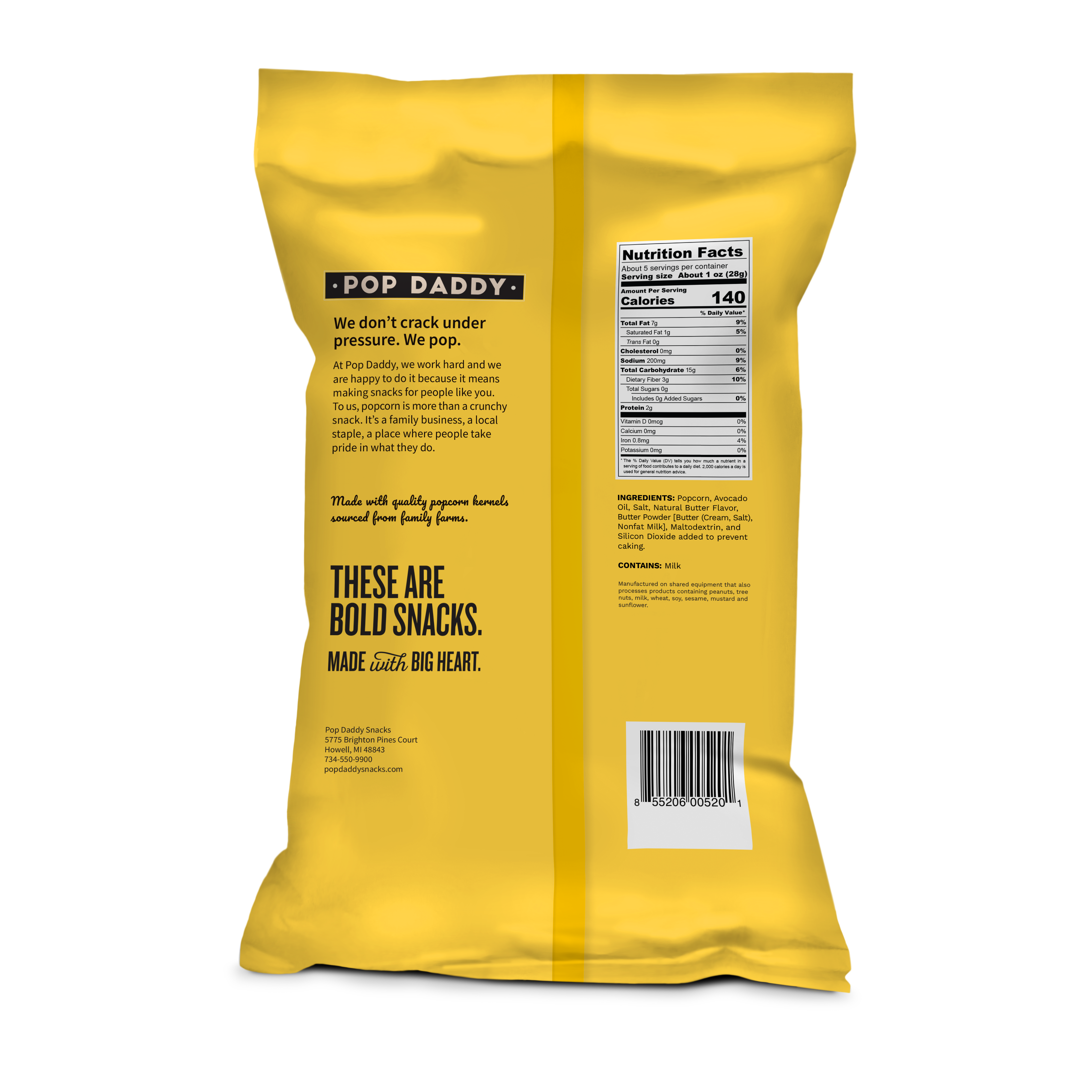 Pop Daddy Snacks - Wholesale Popcorn - Pop Daddy – Natural Butter Flavored Popcorn 5.0oz1