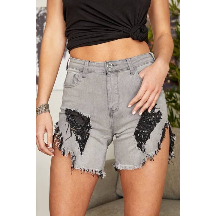 FRONT DETAIL FRINGE EDGE DENIM SHORTS (70122) for wholesale by VENTI6