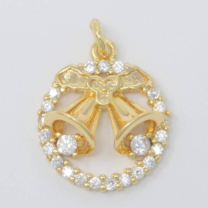 Charme supplémentaire de couronne de pièces rondes en or rempli 18K avec grelots de Noël délicats M-383 pour la vente par Aim Eternal