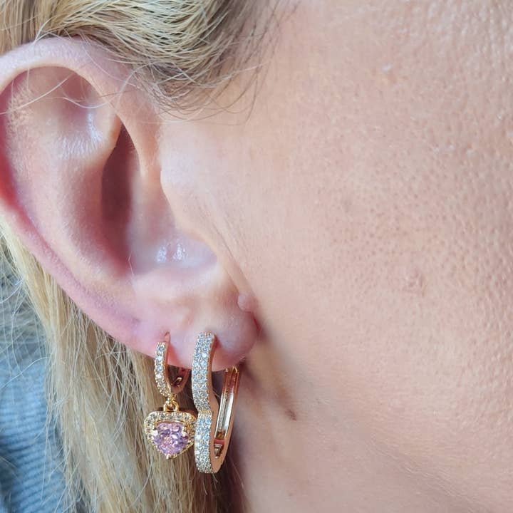 Daemon srls - Wholesale Dangle Earrings - Diana HOOPS ~ 12 colori - Orecchini a cerchio con cuore in Cubic Zirconia9