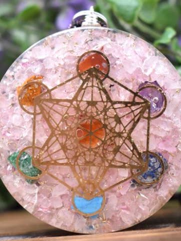 Orgone Metatron Round Pendant, Rose Quartz for wholesale by Sansaara Living