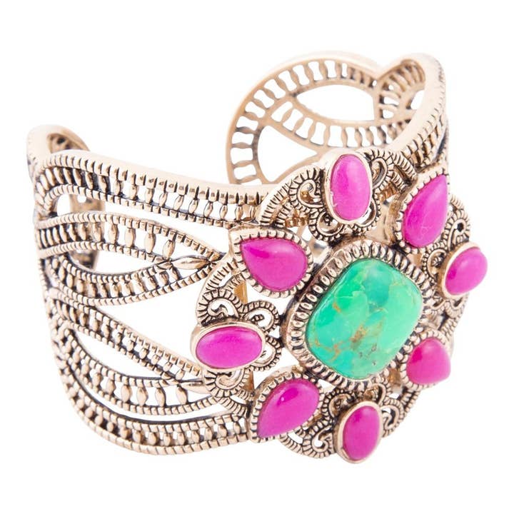 Madeira Lime en Roze Agaat Statement Gouden Manchette Armband voor wholesale door Barse Jewelry