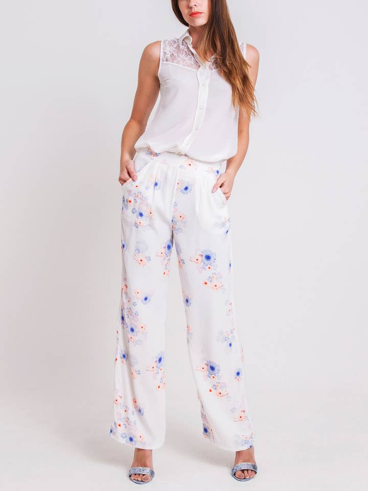 Beach Flower Wide-Legged Trouser for wholesale by Sophie Cameron Davies