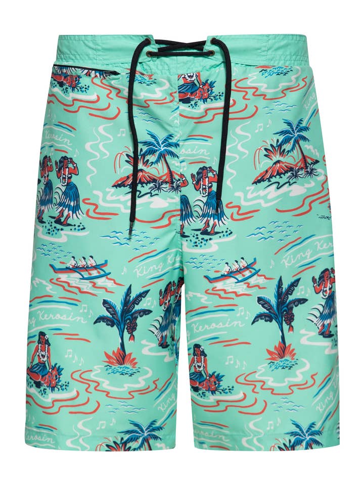 Badshorts 'Hawaii' i mint för wholesale av KING KEROSIN