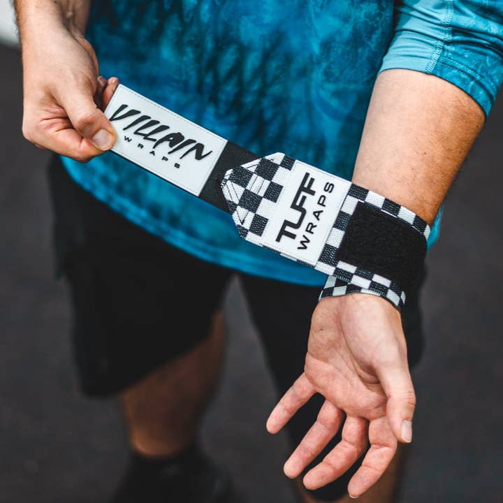 TuffWraps - Wholesale Fitness Equipment - 16" Villain Wrist Wraps - Checkerboard (Black/White)