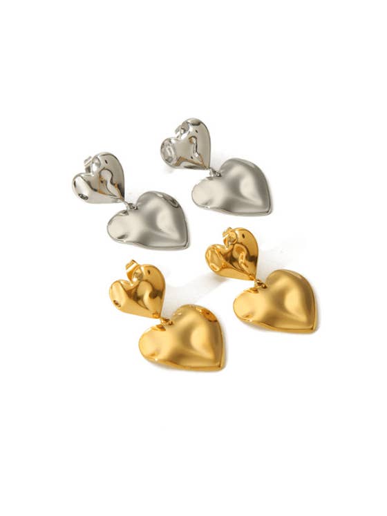 Oorbellen met twee hartjes van roestvrij staal voor wholesale door Krush Kandy
