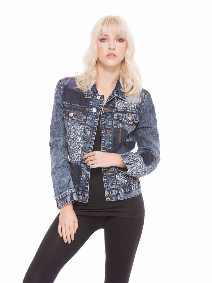 Giacca di jeans chic a lavaggio misto AD001 per la vendita all'ingrosso da parte di Adore