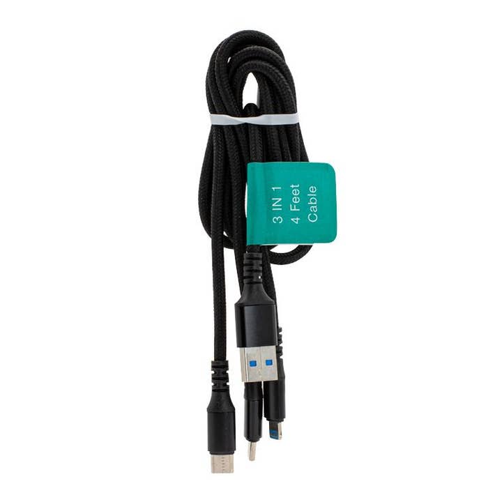 Mighty Wireless - Wholesale Charging Cable - 3 In 1 Cable with 1 Micro USB and 2 Type-C Head Jacks2