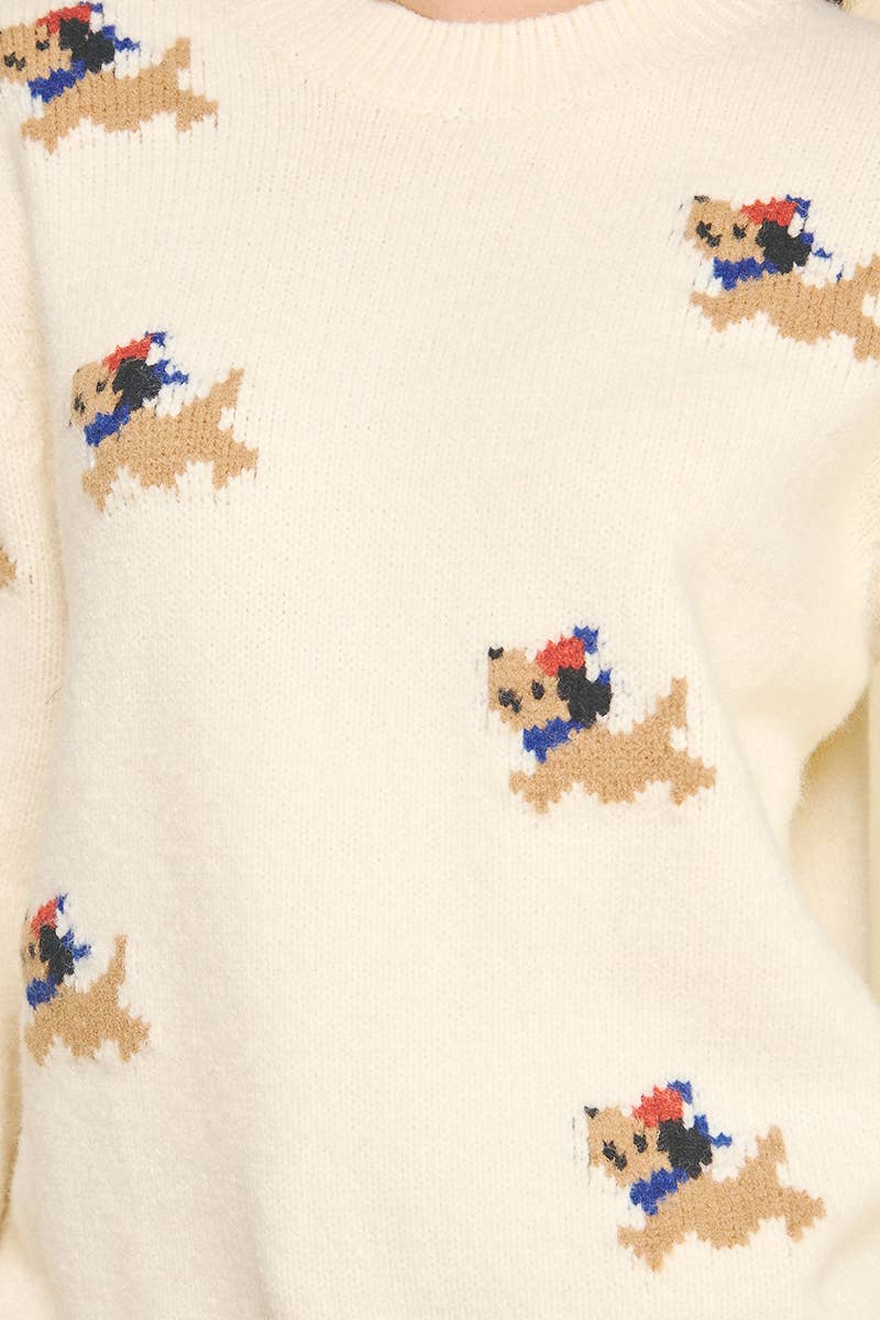 PINCH – wholesale Pullovertröja - Dam – HUNDTRYCK STICKAD TRÖJA - 6370WM6