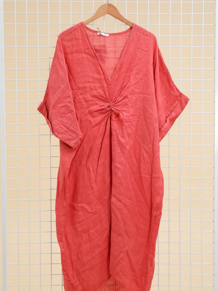 Lea & Luc - Grandes Tailles - Wholesale Dress - Women's - Plus size linen dress V neckline SKU 790933