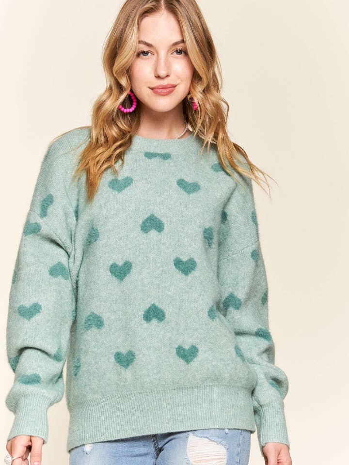 ADORA LA - Wholesale Knit Sweater - Women's - CESW2407G - LOVELY HEART SWEATER TOP2