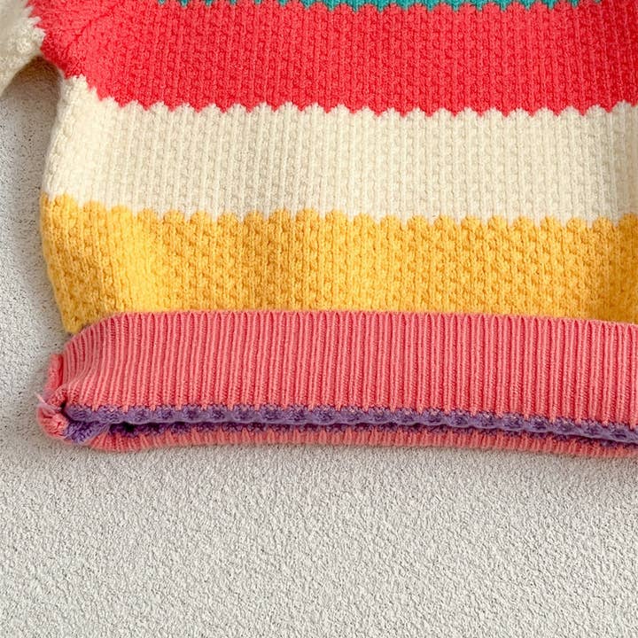Rosa Strickpullover mit Streifen in Regenbogenfarben für Mädchen für den Großhandel auf Faire3