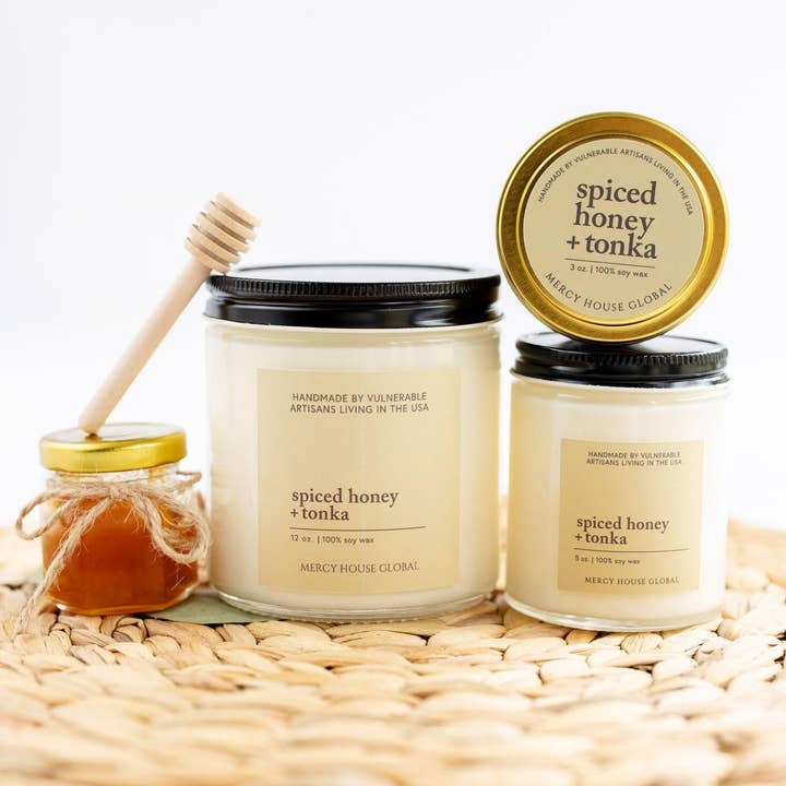 Mercy House Global - Wholesale Jar/Filled Candle - Spiced Honey & Tonka Candle | 3 oz Tin6