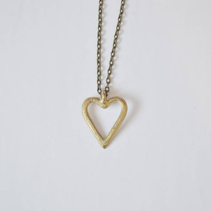 Akoma | Heart Pendant Necklace | Recycled Brass for wholesale by Alora Boutique Inc.