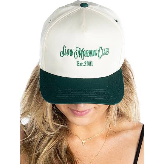 Funky Junque - Wholesale Trucker Hat - Women's - Two Tone Cap - Slow Morning Club - Forest/Beige