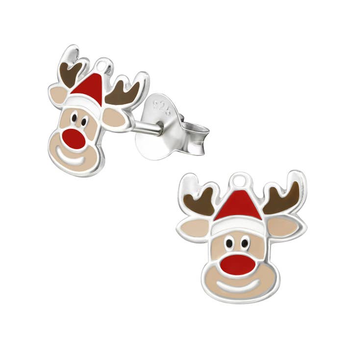 Children's Sterling Silver Christmas Reindeer Stud Earrings for wholesale by Liberty Charms