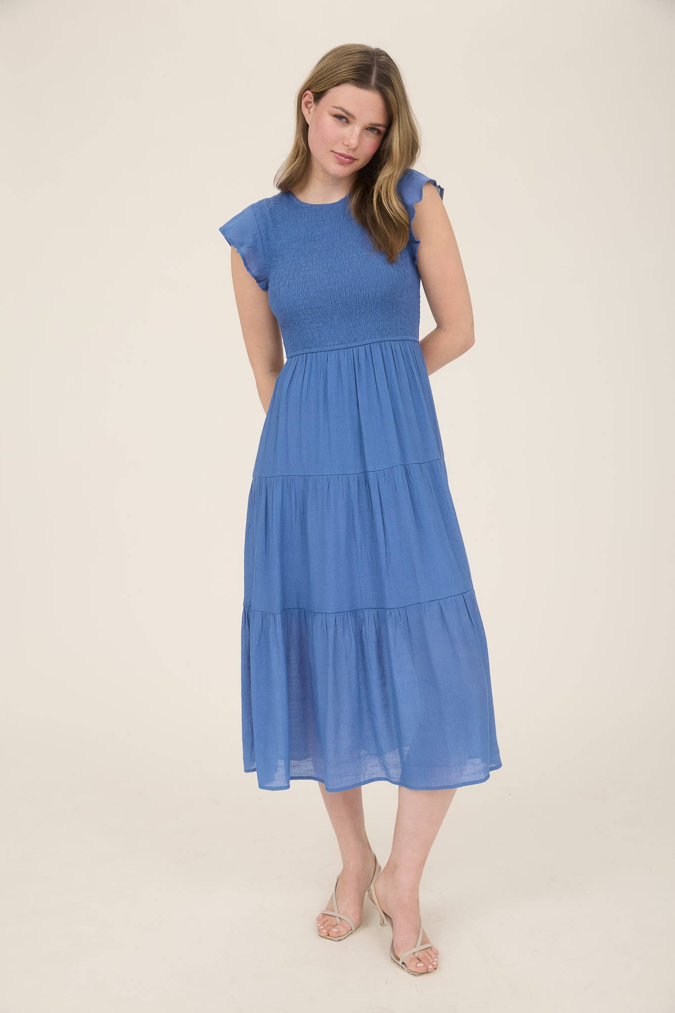 MINE – Vestido - Mulher por atacado – VESTIDO MIDI EM CAMADAS SMOCKED46