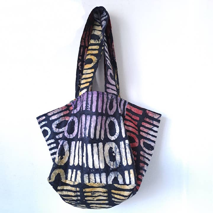Urbanknit - Vente Tote bag – femme - Sac Cube africain en coton batik- Digits1