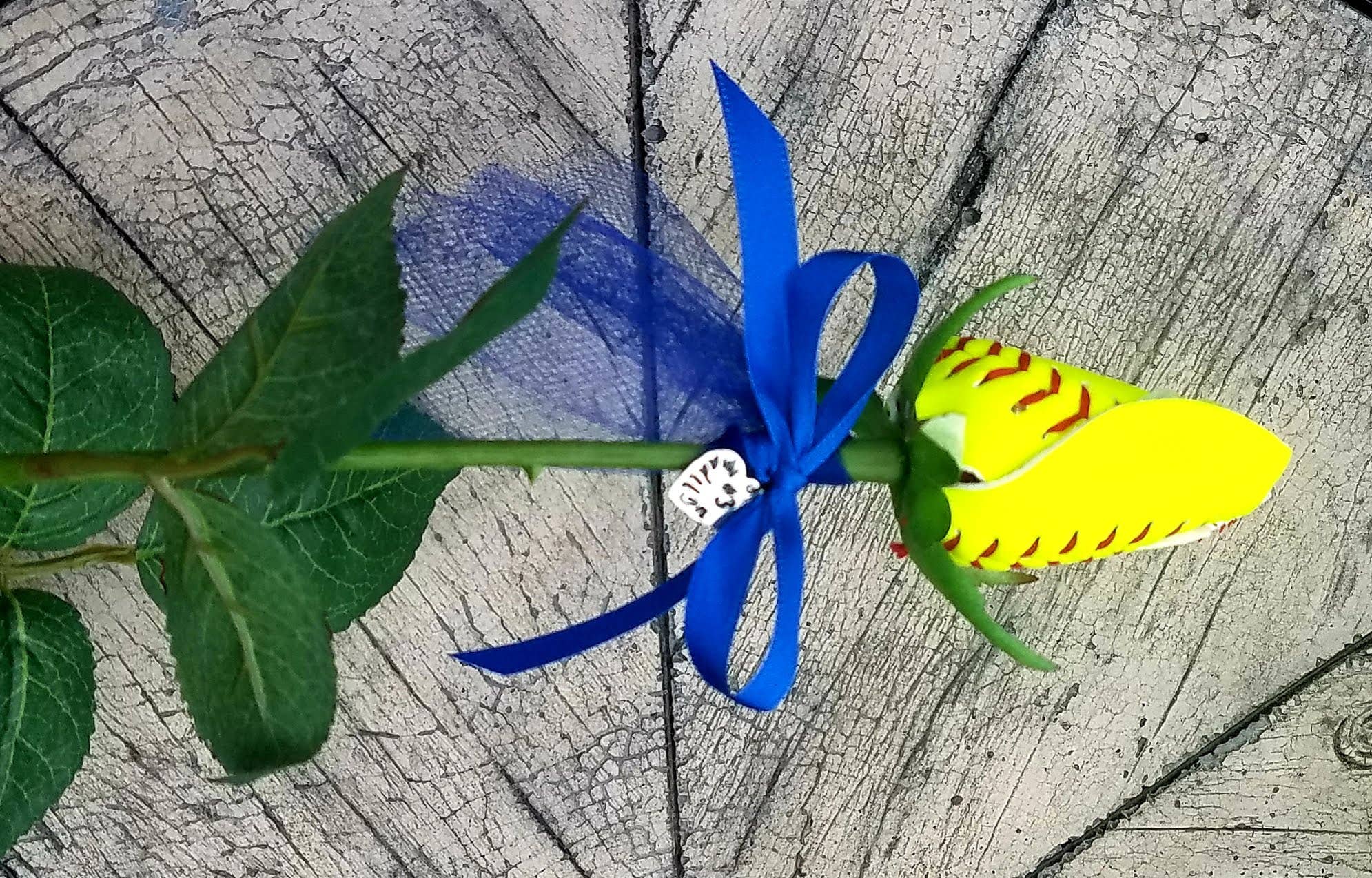 Home Run Accessories - Wholesale Artificial Flowers - Softball Rose, Real Softball Long Stem Rose2