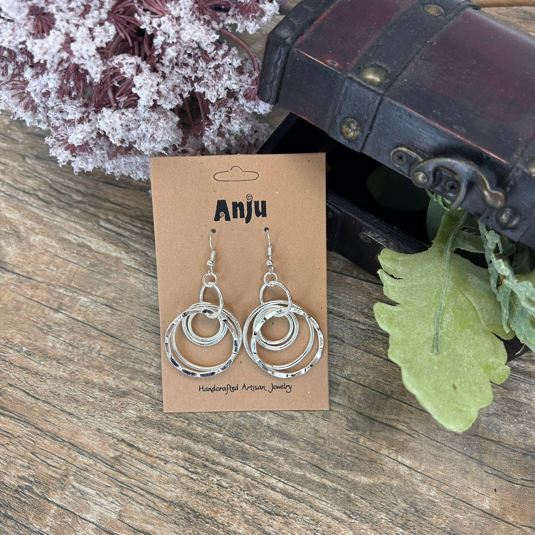 Anju Jewelry - Wholesale Dangle Earrings - Hammered Silver Plated Layered Rings Earrings1