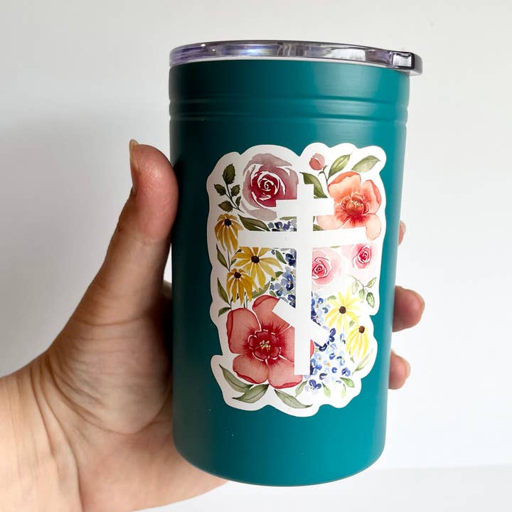 Floral Cross Sticker for wholesale by DRAW NEAR DESIGNS, LLC