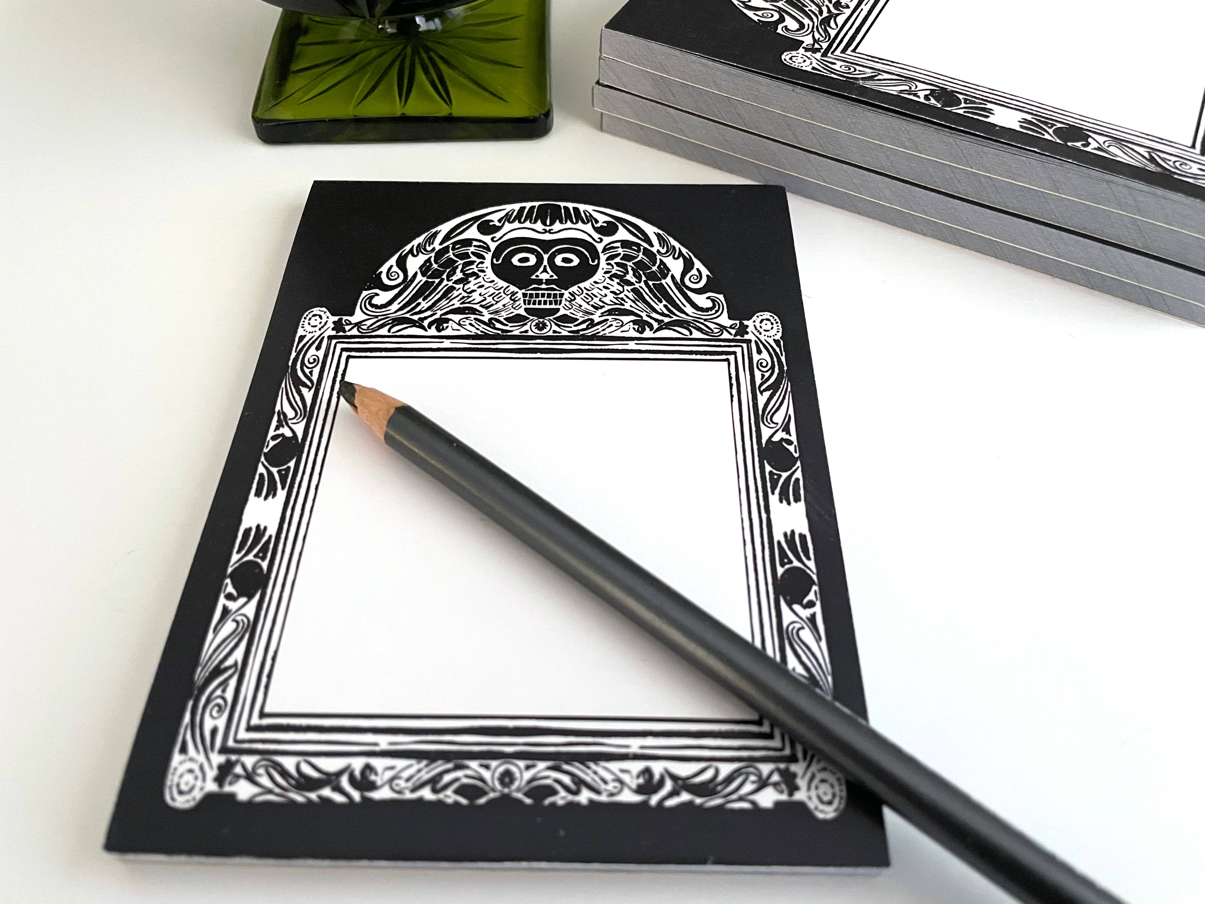 drawn by water - Wholesale Notepad - Gravestone List pad, Memento Mori Notepad, Goth Stationery 1